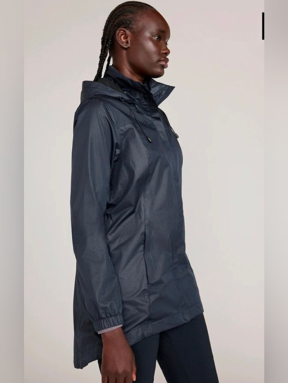 Lightweight Black Embossed Hooded Rain Jacket - Women